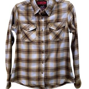 DIXXON Tan and White Plaid Women's Button Down Shirt